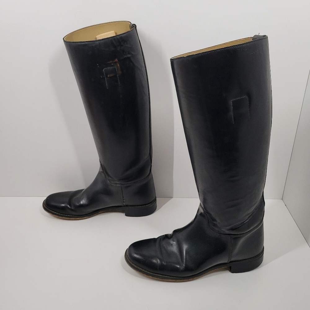 Vtg Service Riding Apparel Black Leather Equestrian Riding Boots Women 7 1/2 USA